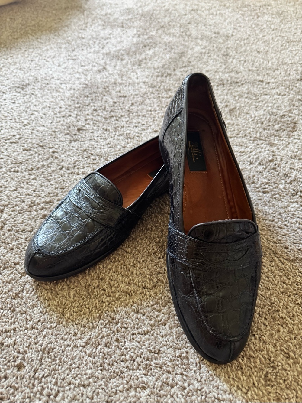 Zelli Black Genuine Crocodile Penny Loafers